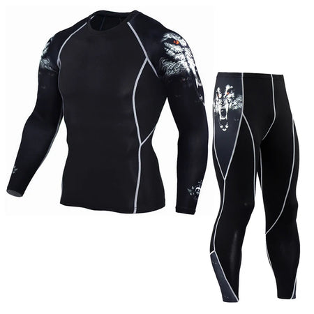 Men's PRO Sports Fitness Suit: Quick-Drying Long-Sleeved T-Shirt & Super Elastic Compression Pants for Running, Training
