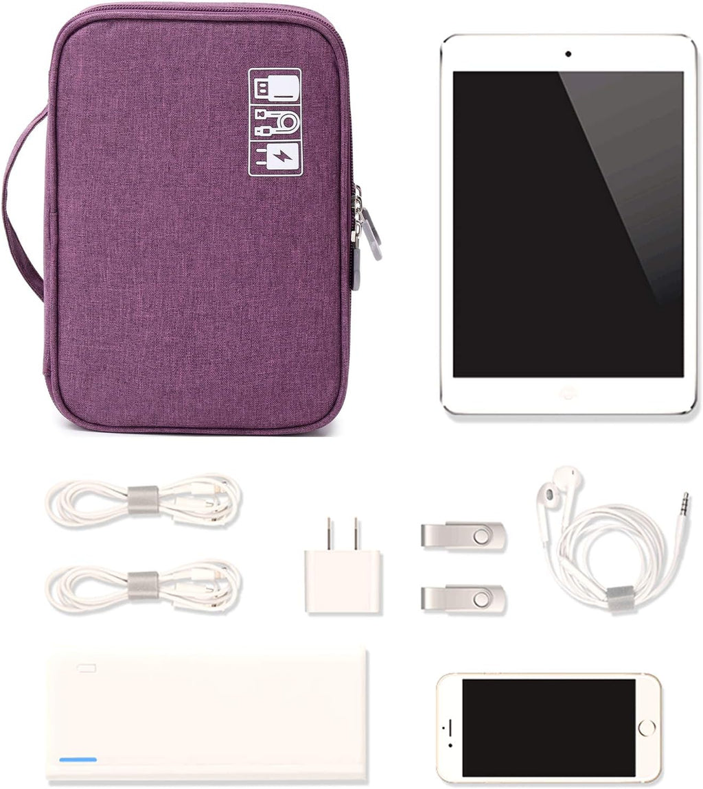 Travel Cable Organizer Bag, Electronic Accessories Case Portable Double Layer Cable Storage Bag for Cord, Charger, Flash Drive, Phone, SD Card,Personal Items - (Purple)
