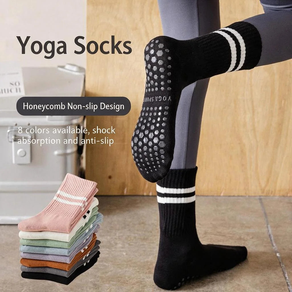Yoga socks with shark pants, anti slip professional women's four season mid tube Pilates adult sports fitness floor socks