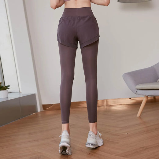 Women Fitness Workout Tights Vansydical 2 in 1 Mesh Yoga Pants Femme High Waist Running Leggings