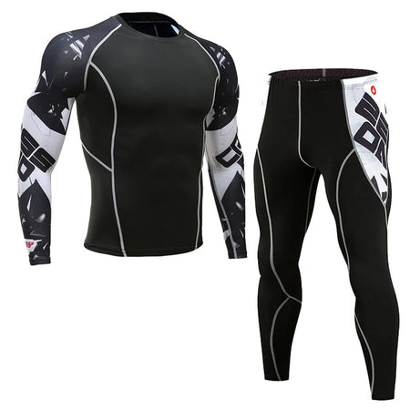 Men's PRO Sports Fitness Suit: Quick-Drying Long-Sleeved T-Shirt & Super Elastic Compression Pants for Running, Training