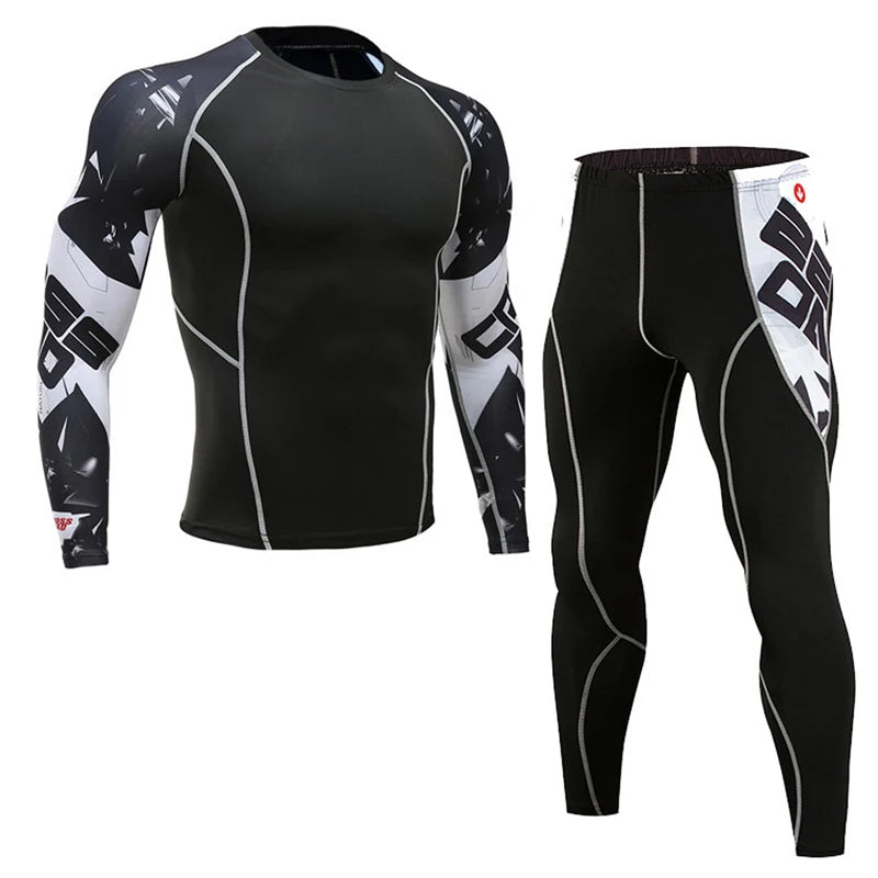 Men's PRO Sports Fitness Suit: Quick-Drying Long-Sleeved T-Shirt & Super Elastic Compression Pants for Running, Training