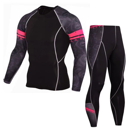 Men's PRO Sports Fitness Suit: Quick-Drying Long-Sleeved T-Shirt & Super Elastic Compression Pants for Running, Training