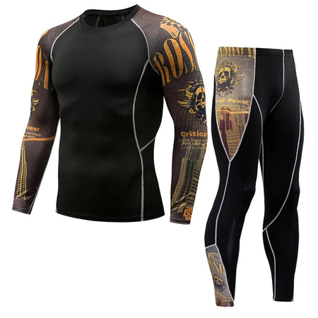 Men's PRO Sports Fitness Suit: Quick-Drying Long-Sleeved T-Shirt & Super Elastic Compression Pants for Running, Training