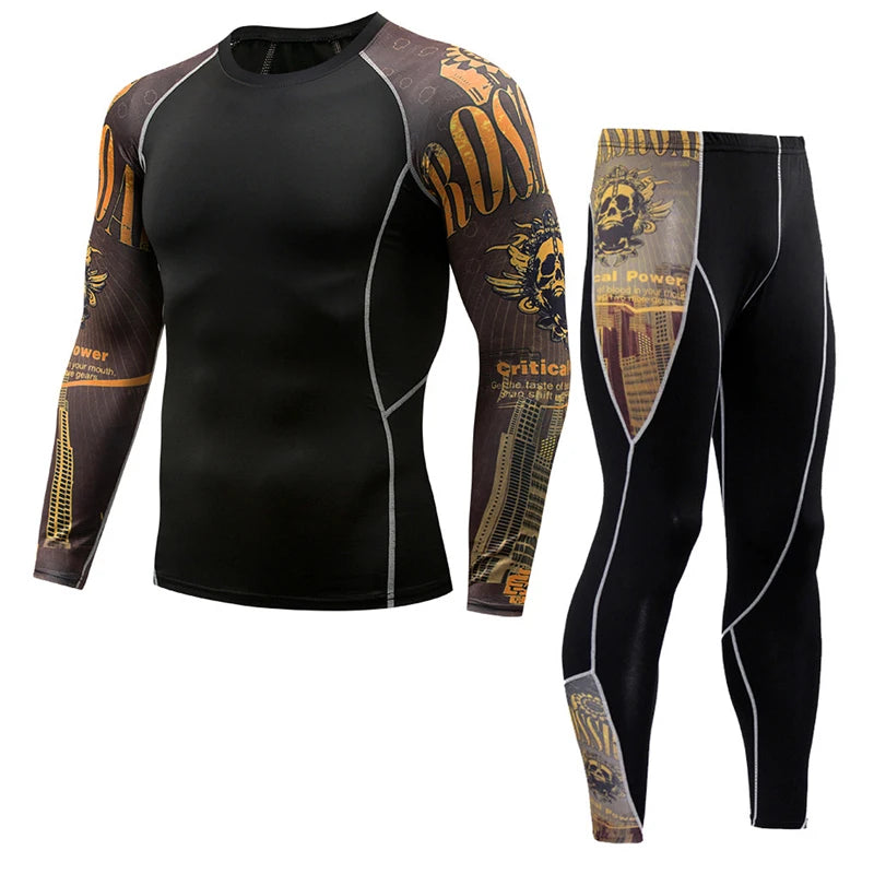 Men's PRO Sports Fitness Suit: Quick-Drying Long-Sleeved T-Shirt & Super Elastic Compression Pants for Running, Training