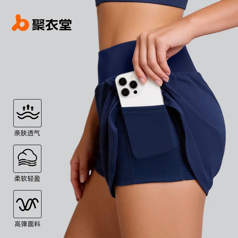 Juyitang Summer Thin Side Pocket Anti-Exposure Loose Casual Running Fitness Sports Shorts for Women