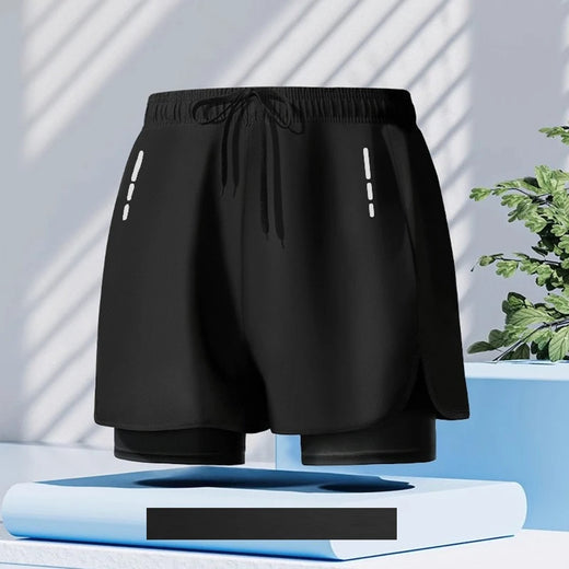 Swimming trunks double-layer men's anti-embarrassment enlarged flat-angle quick-drying beach shorts fitness swimming trunks