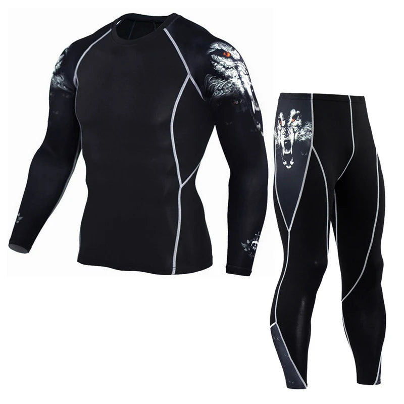 Men's PRO Sports Fitness Suit: Quick-Drying Long-Sleeved T-Shirt & Super Elastic Compression Pants for Running, Training