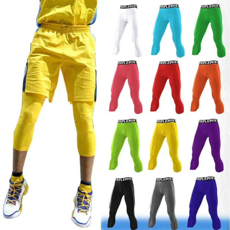 Men GYM Capri Running Tights Pants Kid Children Basketball Football Soccer Fitness Exercise Sport 3/4 Cropped Legging Shorts J12