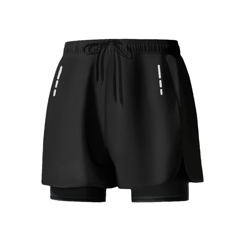 Swimming trunks double-layer men's anti-embarrassment enlarged flat-angle quick-drying beach shorts fitness swimming trunks