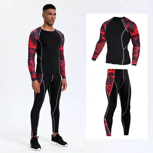 Men's PRO Sports Fitness Suit: Quick-Drying Long-Sleeved T-Shirt & Super Elastic Compression Pants for Running, Training
