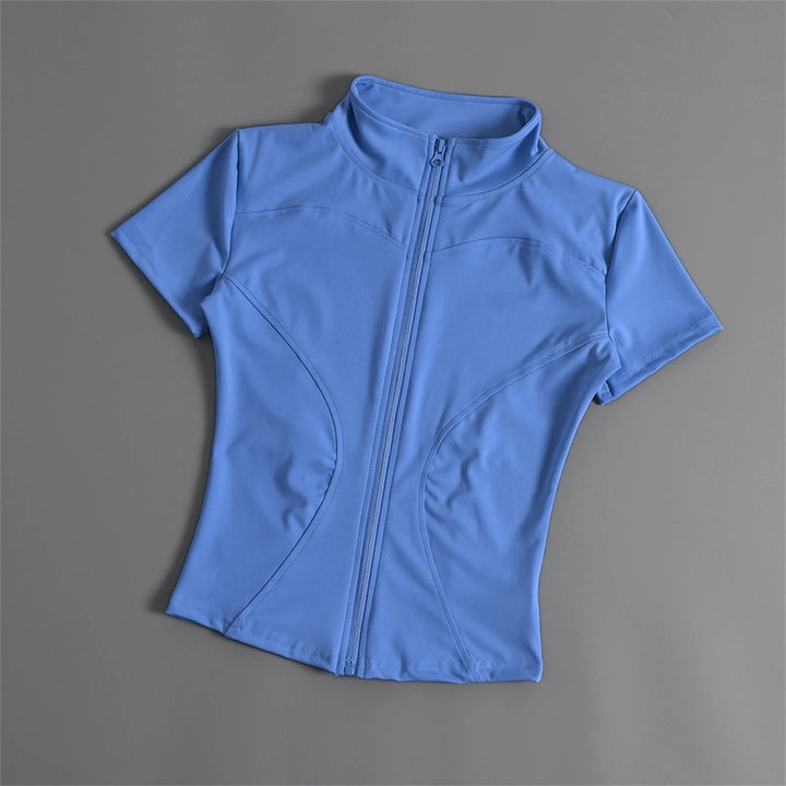Casual Slim Sports Coat For Women Short Sleeve Solid Zipper Tops Female Cycling Running Yoga Outfit Clothes Summer Sport Jacket