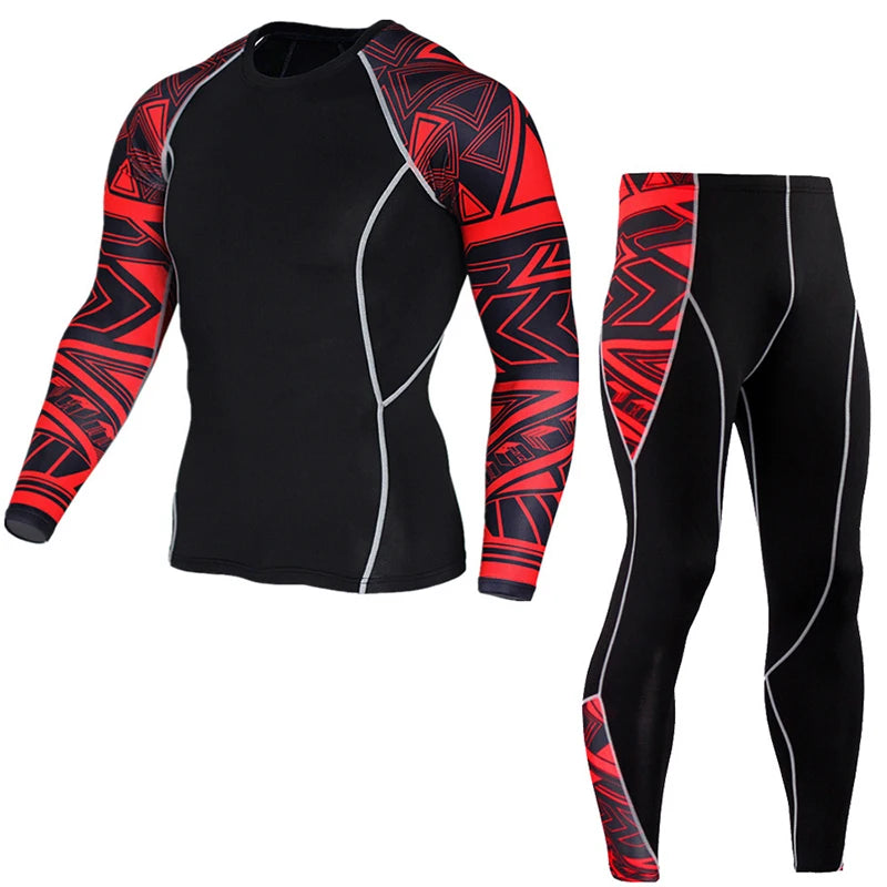 Men's PRO Sports Fitness Suit: Quick-Drying Long-Sleeved T-Shirt & Super Elastic Compression Pants for Running, Training